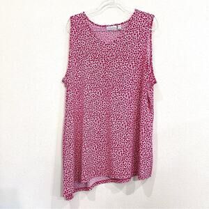 Susan Graver Tunic Top Hot Pink / White Asymmetrical Hem Sleeveless Liquid Knit